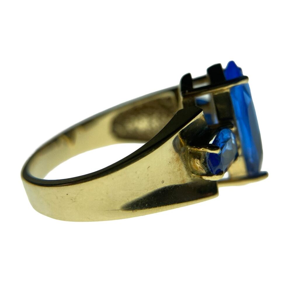 10K Gold Tanzanite Ring Marquise Center 3 Stone Statement Size 6 - Picture 4 of 14